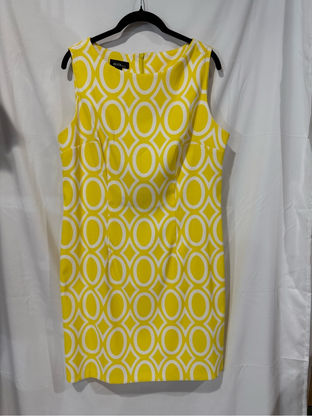 Alyx Yellow and White Geometric Midi Sheath Dress